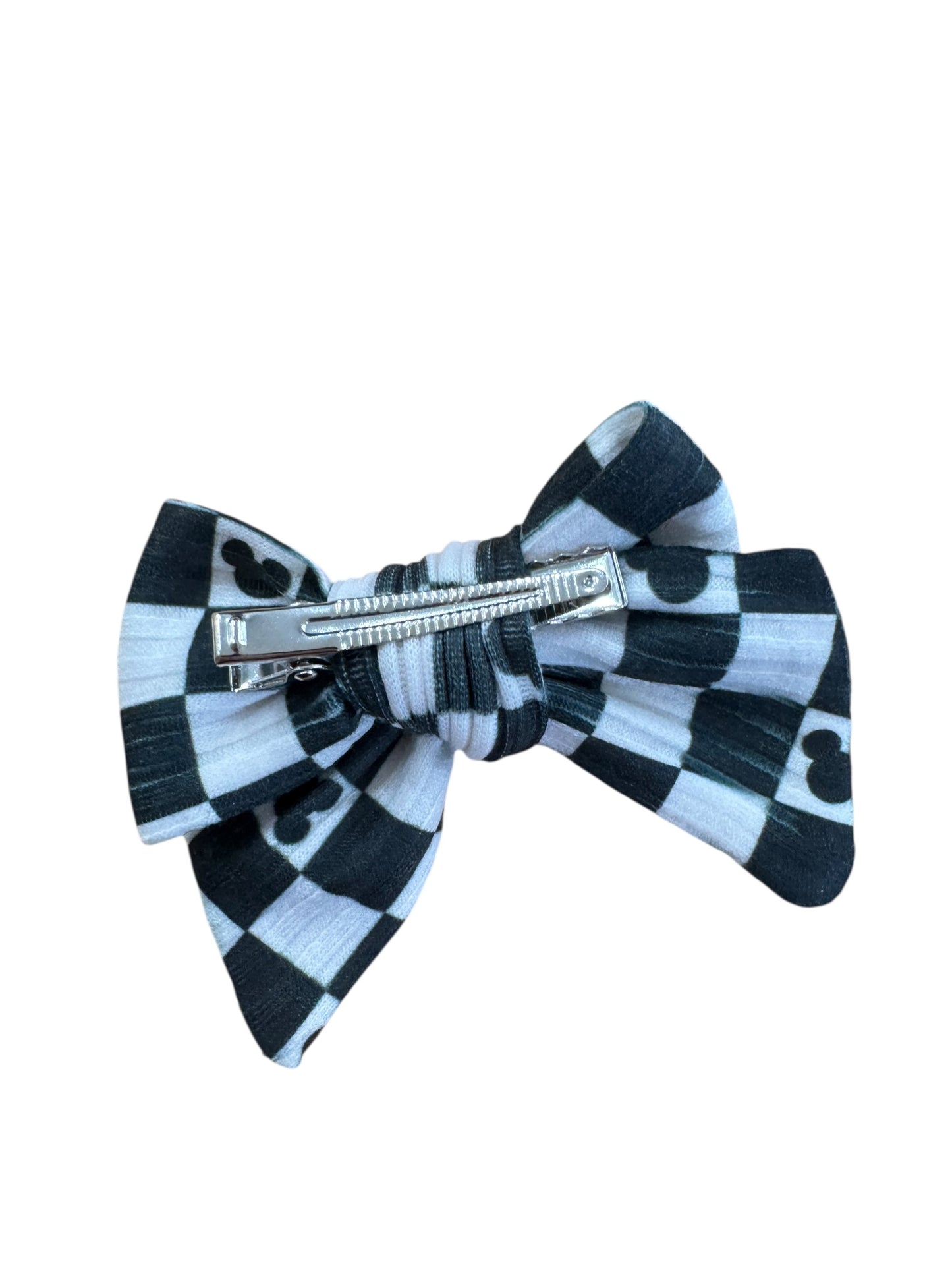 Black Checkered Mouse Hair Bow - Hair Bow for Girls