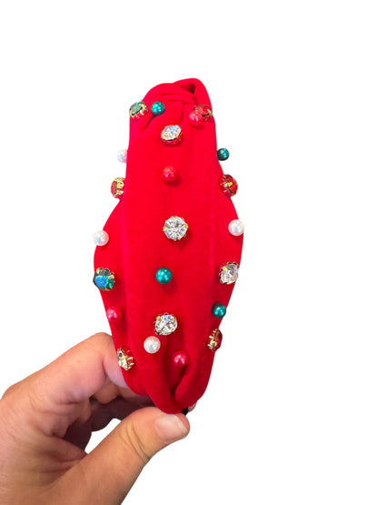 Pearl & Rhinestone Christmas Holiday Headband - Festive Holiday Hair Accessories for Girls & Women