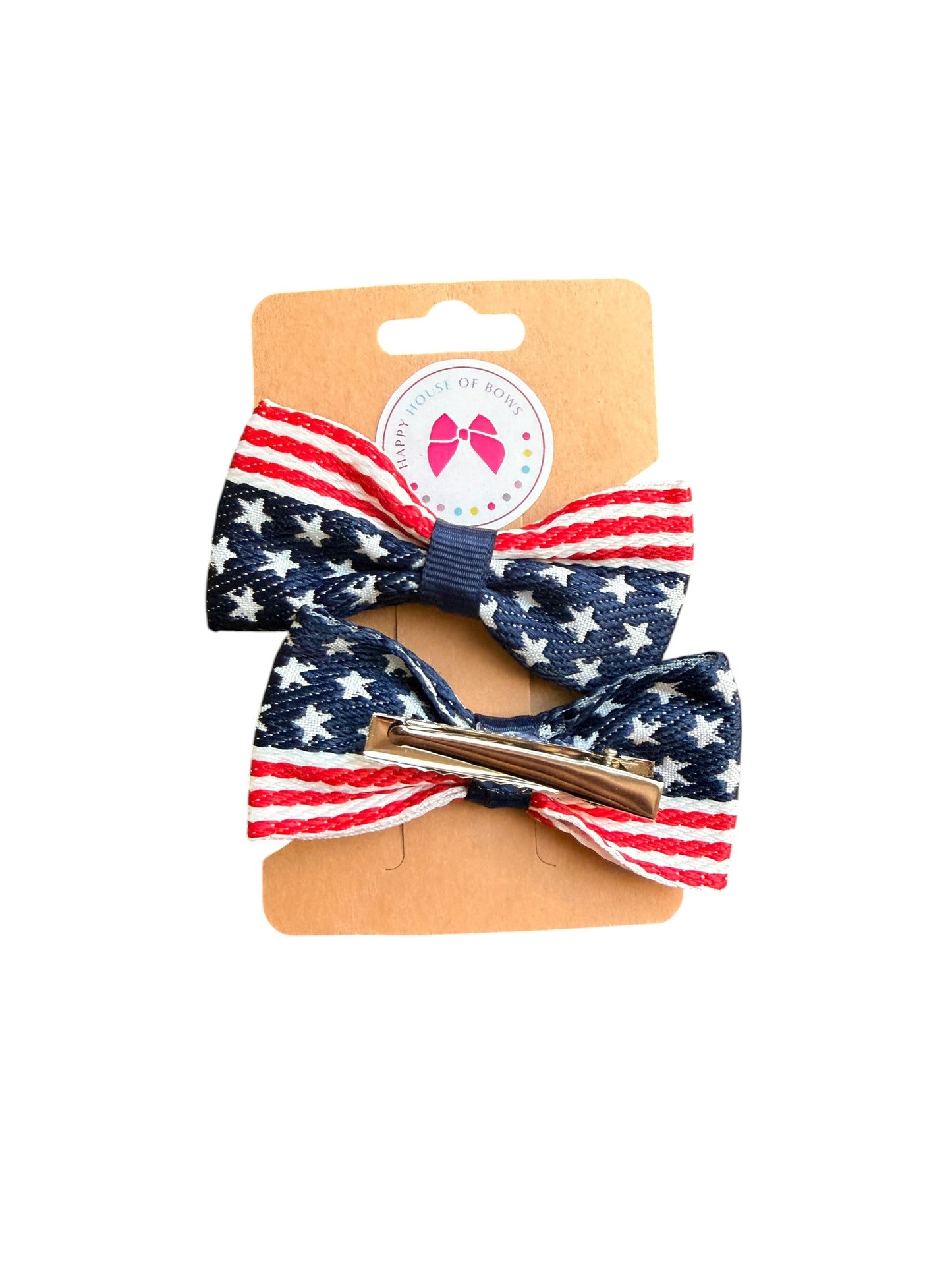 Patriotic Hair Bows - Navy & Red Stripes | 4th of July & Memorial Day Hair Clips