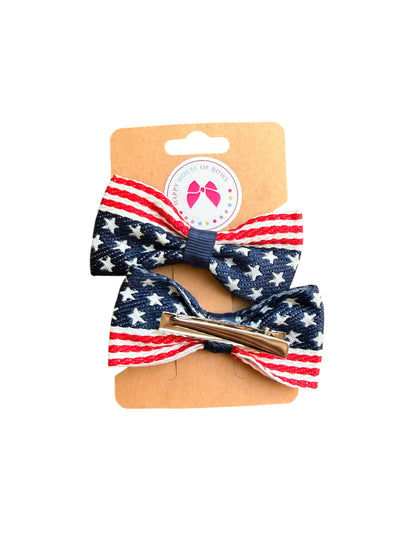 Patriotic Hair Bows - Navy & Red Stripes | 4th of July & Memorial Day Hair Clips
