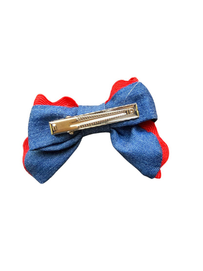 Girls' Denim & Red Hair Bows | Patriotic Bow Clips for Kids