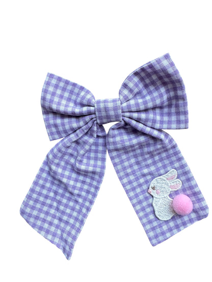 Gingham Bunny Hair Bows - Easter Bow with Alligator Clip