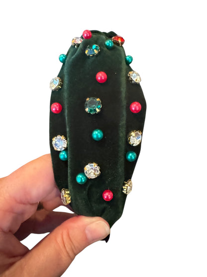 Pearl & Rhinestone Christmas Holiday Headband - Festive Holiday Hair Accessories for Girls & Women