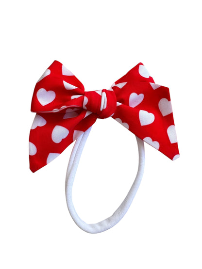 Red and White Hearts Hair Bows - Valentine's Day Hair Bows for Girls