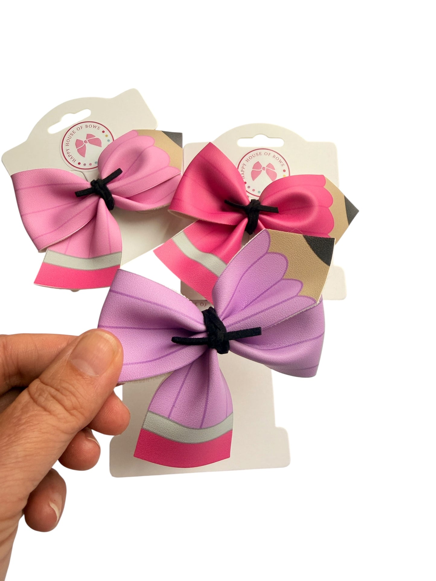 Colorful Crayon Faux Leather Hair Bow Clip for Girls – Back to School Hair Accessory