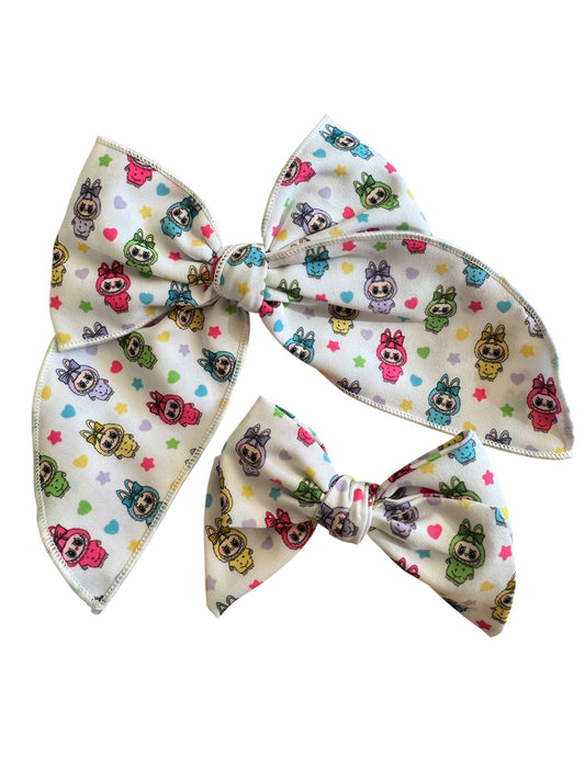 Labu Character Hair Bows for Girls - Bright Colored Fabric Bow Set with Alligator Clips