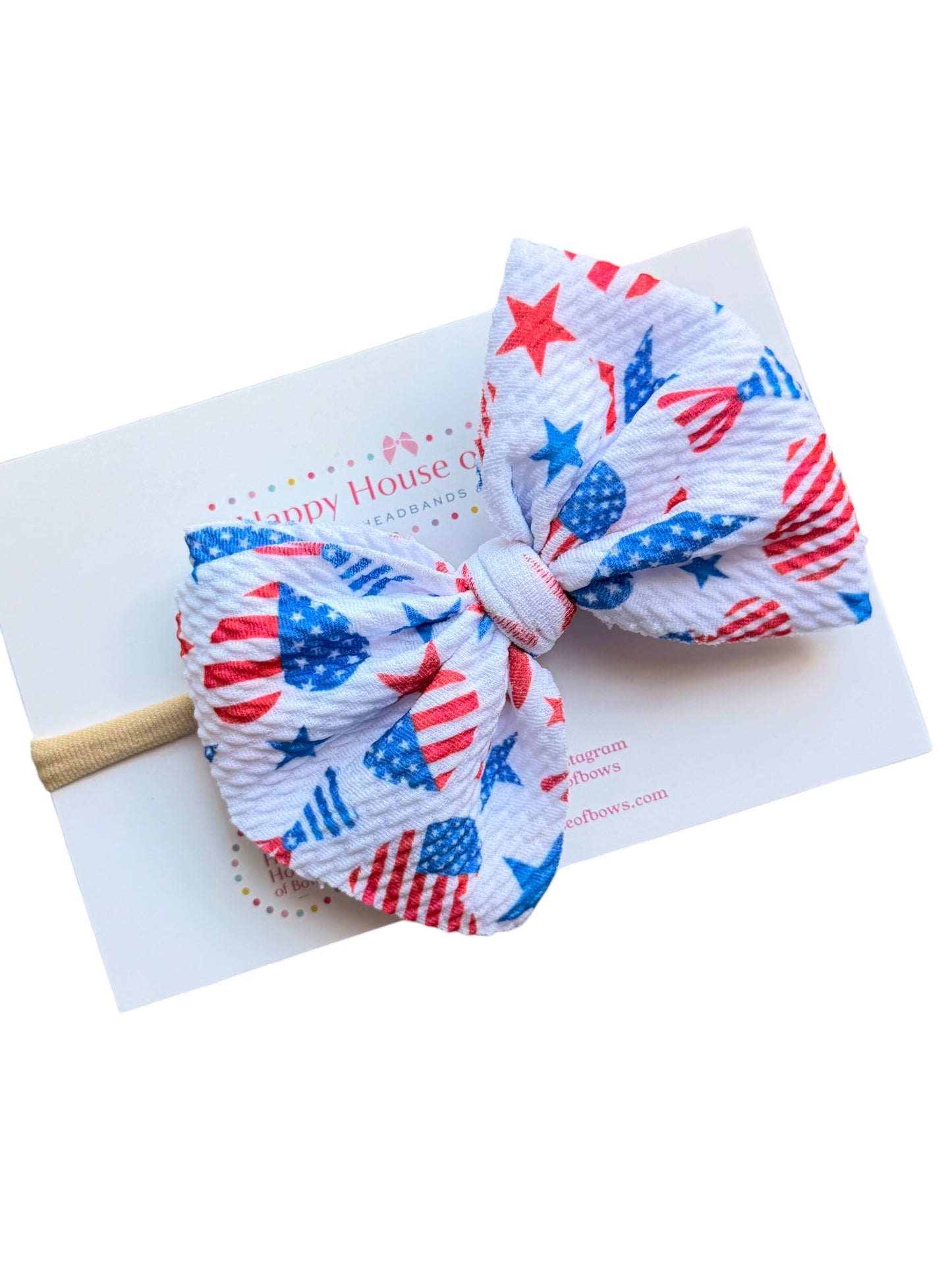 Patriotic Baby Headbands | Liverpool Fabric Bow on Soft Nylon Headband | 4th of July