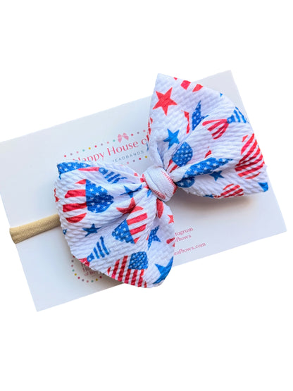 Patriotic Baby Headbands | Liverpool Fabric Bow on Soft Nylon Headband | 4th of July