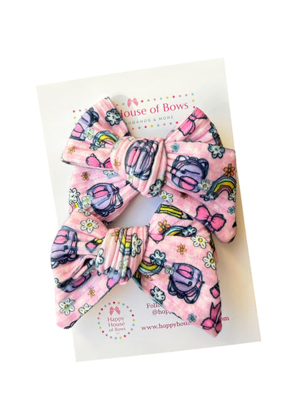 Pink Back to School Hair Bows for Little Girls