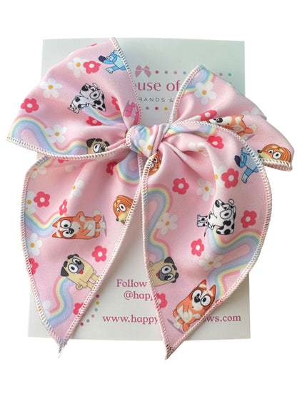 Bluey Hair Bow for Girls - Blue Dog Rainbow Bow
