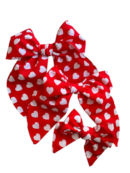 Red and White Hearts Hair Bows - Valentine's Day Hair Bows for Girls