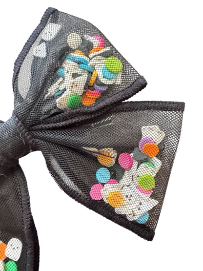 Halloween Ghost Shaker Hair Bow Set – Cute Black Tulle with Ghosts for Girls