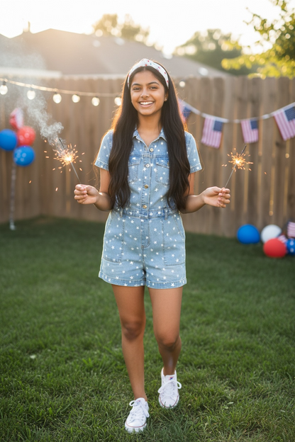4th of July Bows & Flowers Headband – Patriotic Hair Accessory for Girls & Women