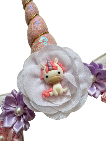Unicorn Headband for Girls - Purple Pink Flower Headband for Kids