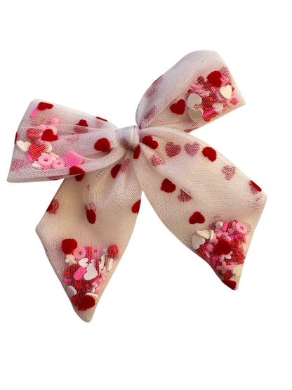 Red & White Shaker Hair Bows - Confetti Bows for Girls