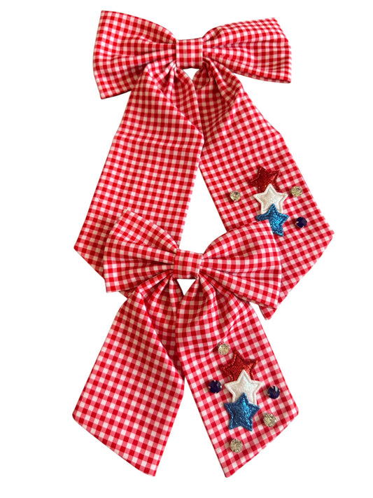 *Red Gingham Patriotic Bows