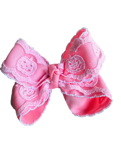 Pink Pumpkin Lace Boutique Hair Bow – Halloween Bow for Girls