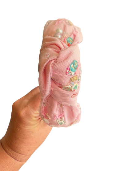 Pink Christmas Shaker Headband - Peppermint Knotted Headband