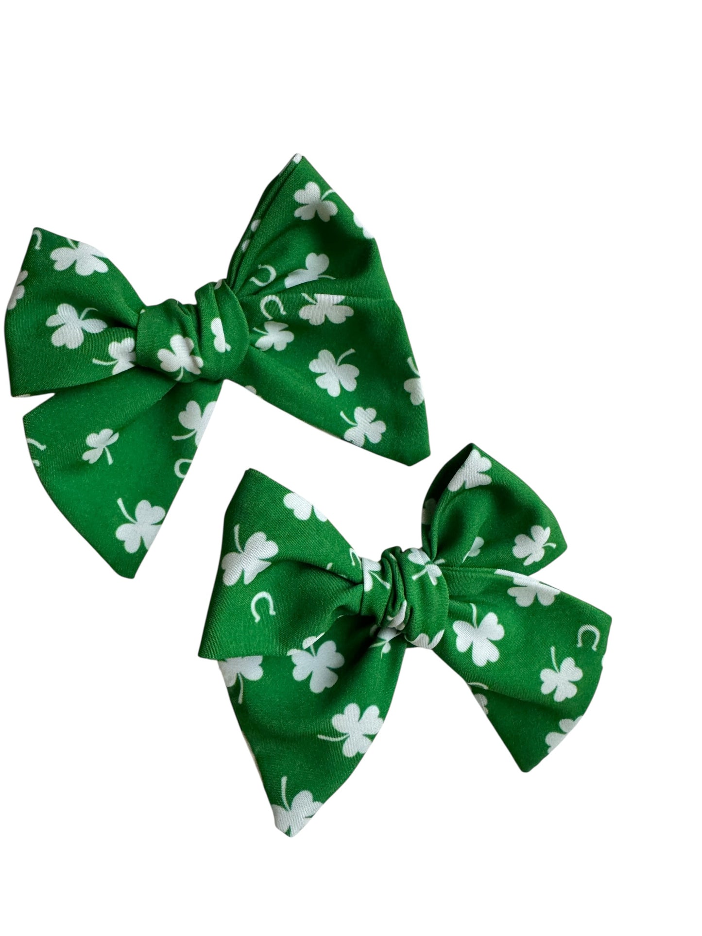 St. Patrick's Day Shamrock Hair Bows - Green Horseshoe Alligator Clips Set