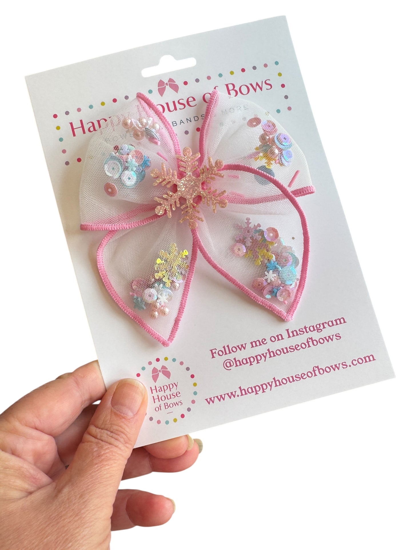 Pink Snowflake Shaker Hair Bows - Christmas Glitter Confetti Bows for Girls