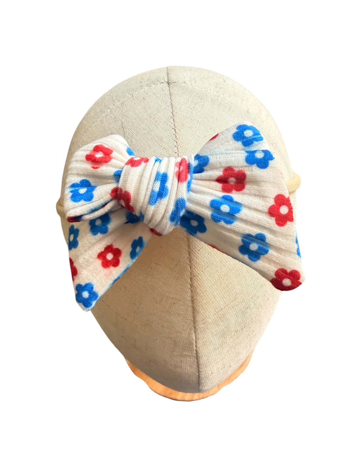 Patriotic Floral Hair Bows for Girls | White with Red & Blue Flowers | 4th of July