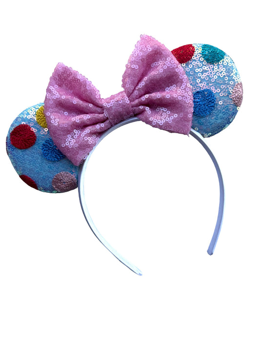 *Blue Polka Dot Mouse Ear Headband