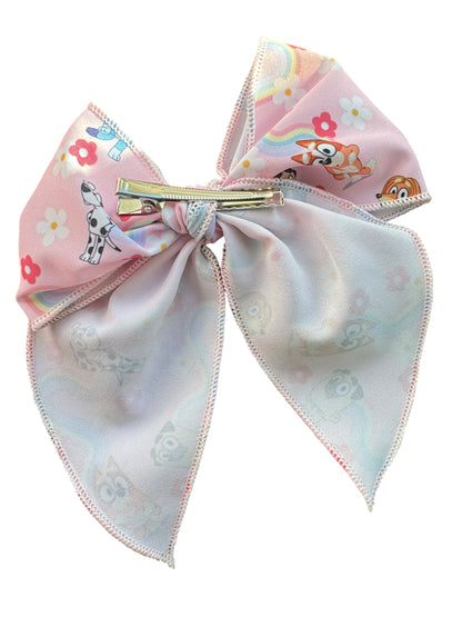 Bluey Hair Bow for Girls - Blue Dog Rainbow Bow
