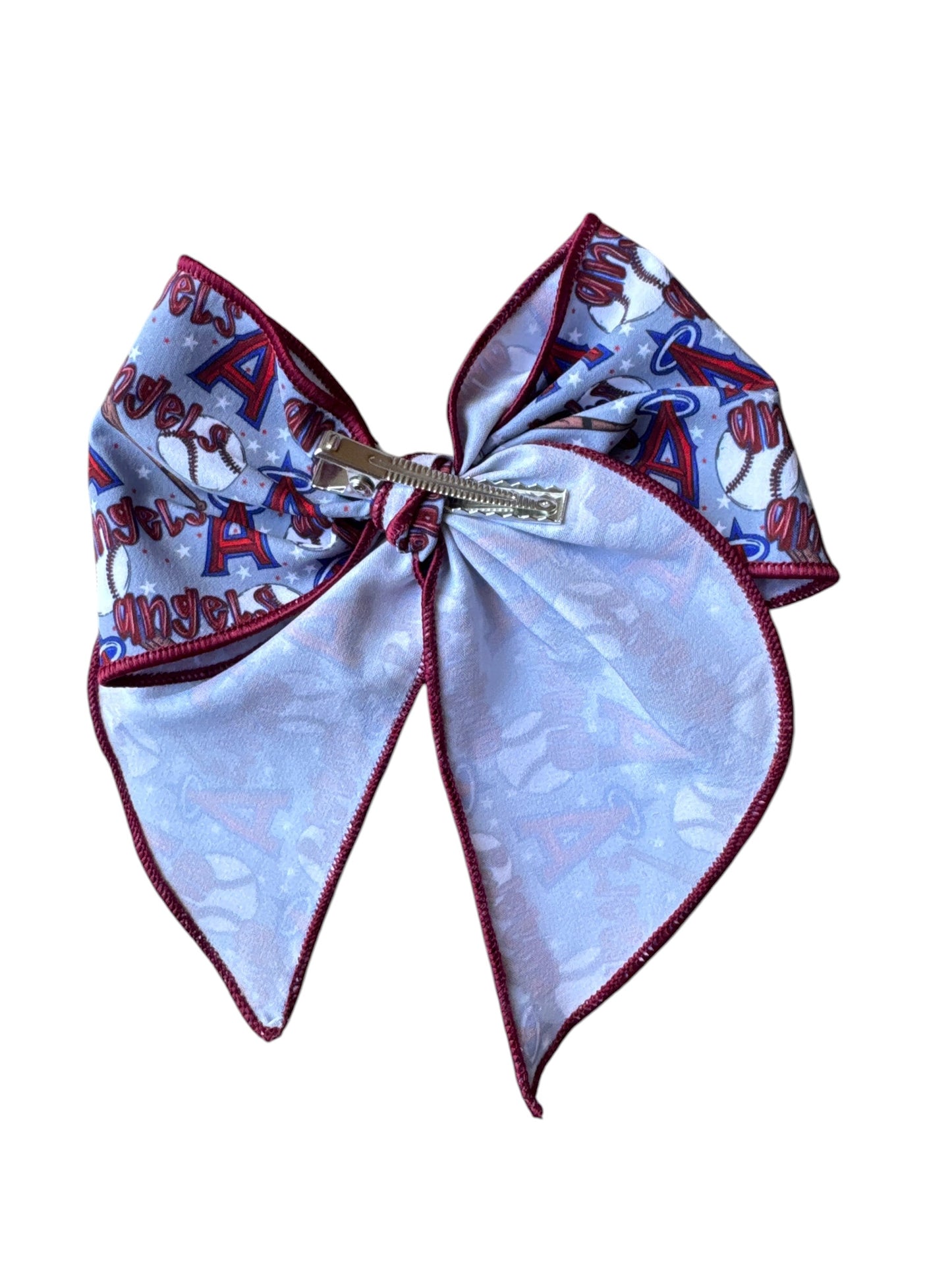 Angels Baseball Hair Bows for Girls - Sports Bow with Alligator Clip for Game Day