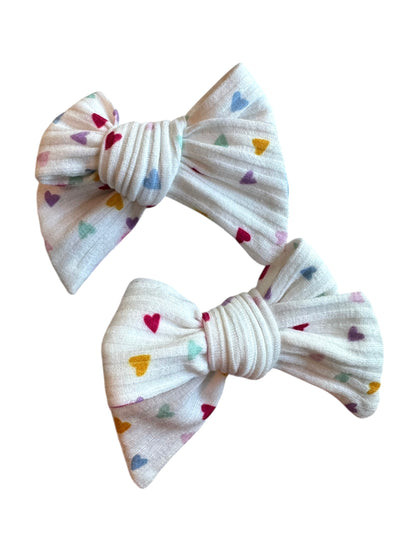 Rainbow Hearts Hair Bow - Valentine's Day Hair Bow for Girls