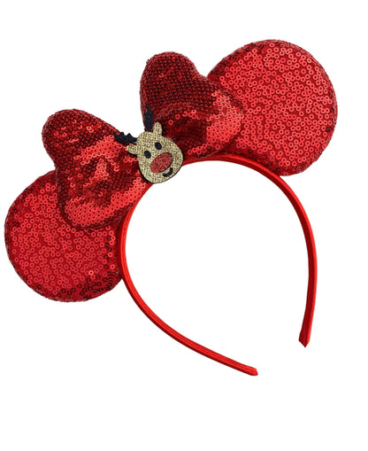 Red Reindeer Mouse Ear Headbands - Rudolph Christmas Mouse Ears for Kids & Adults