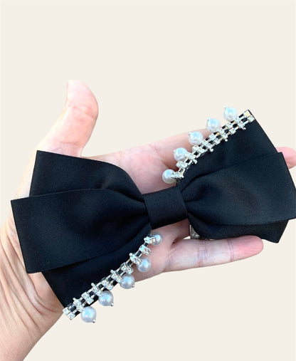 black satin and pearl hair clip