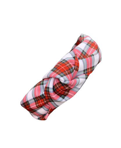 red plaid tie knot headband 