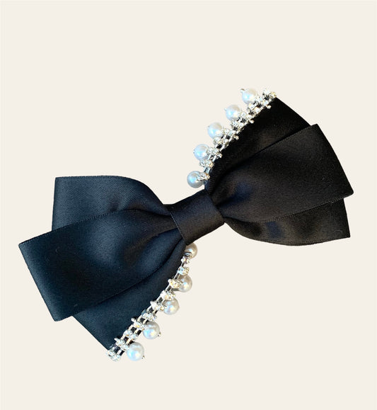 black satin and pearl hair clip