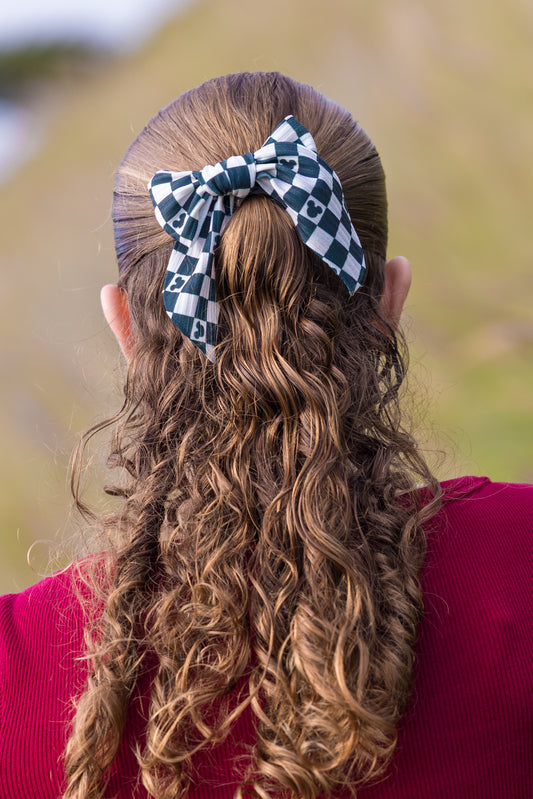 Black Checkered Mouse Hair Bow - Hair Bow for Girls