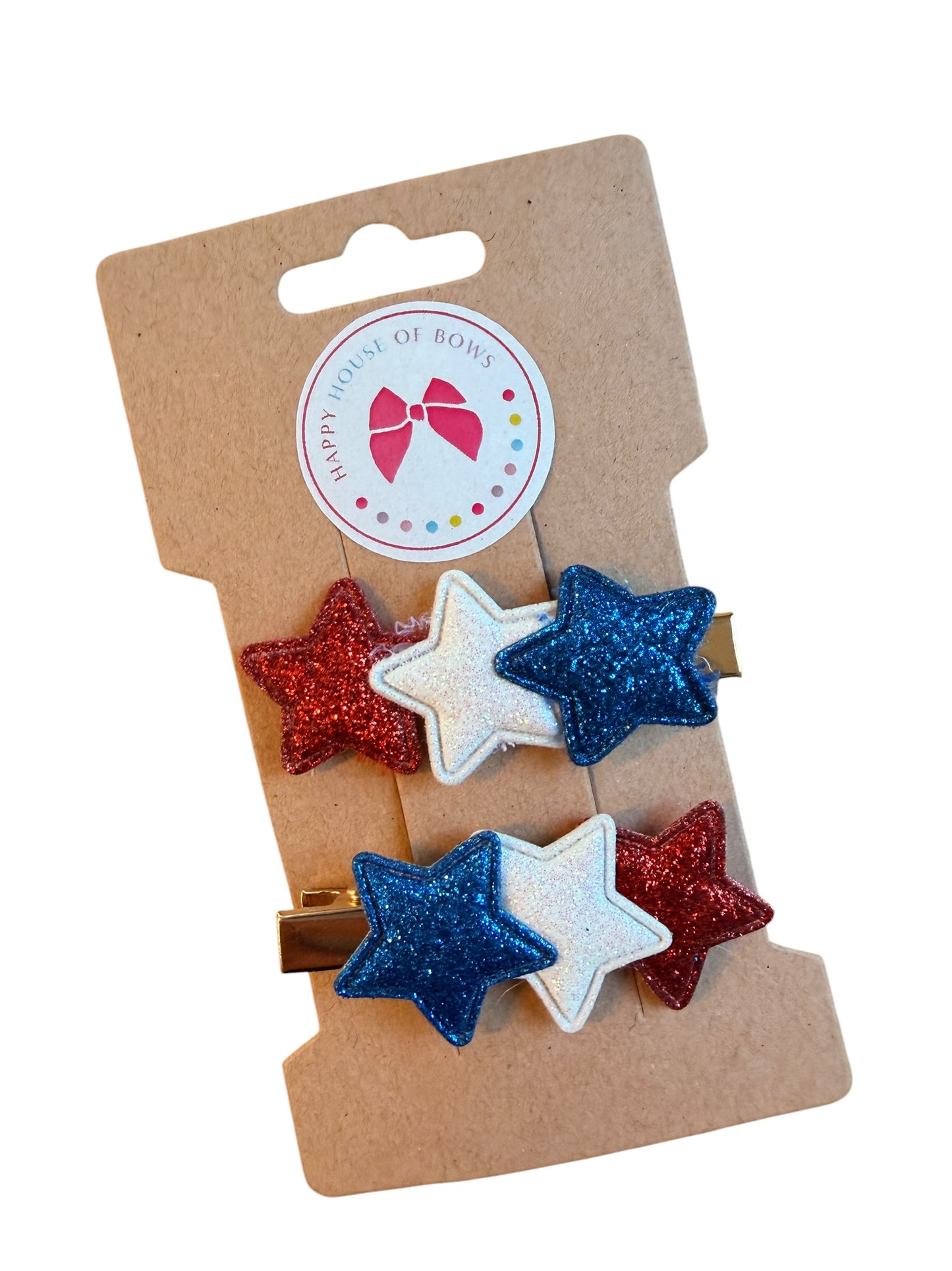 4th of July Glitter Star Hair Clips for Girls | Red, White & Blue