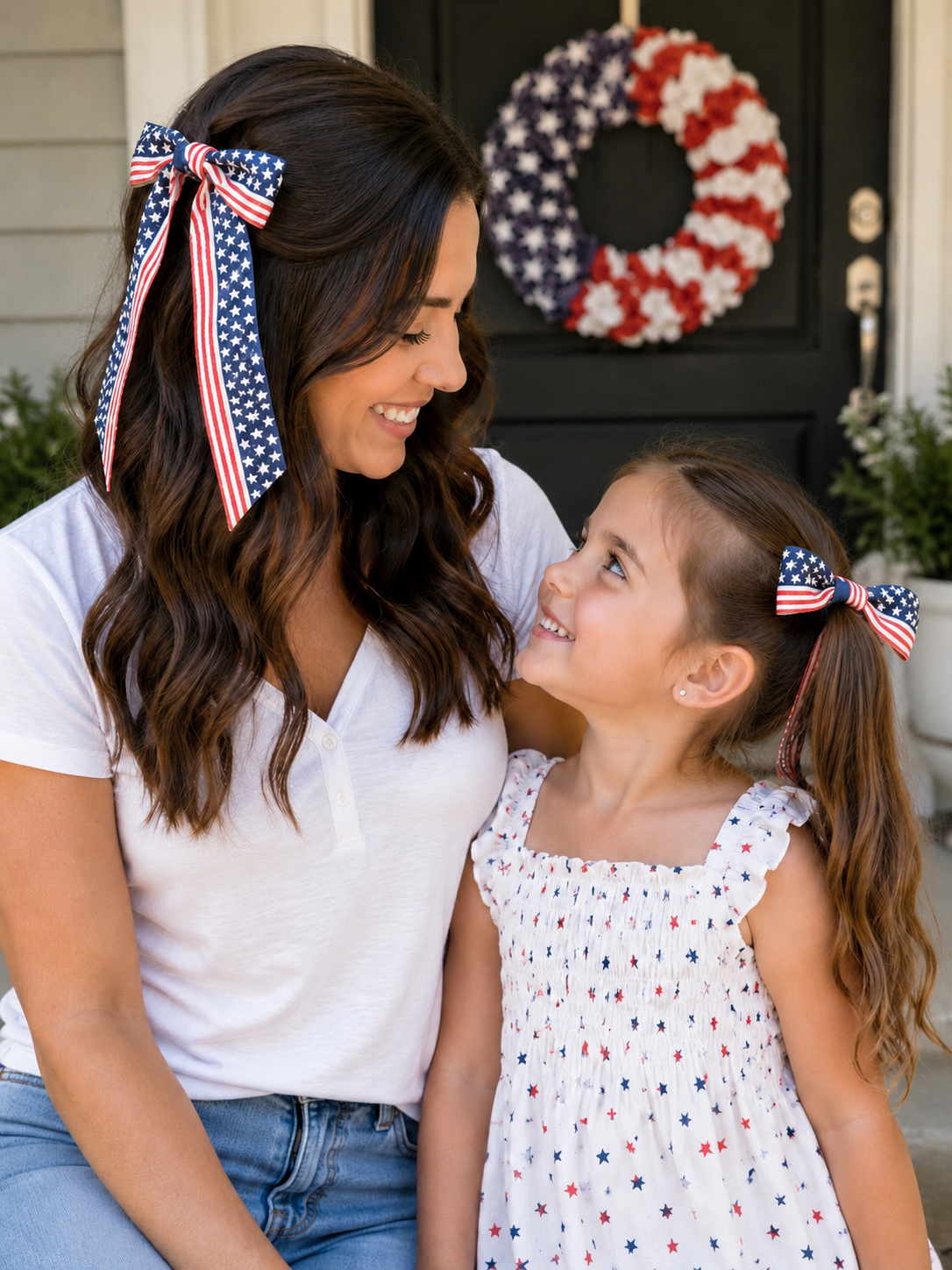 Patriotic Hair Bows - Navy & Red Stripes | 4th of July & Memorial Day Hair Clips