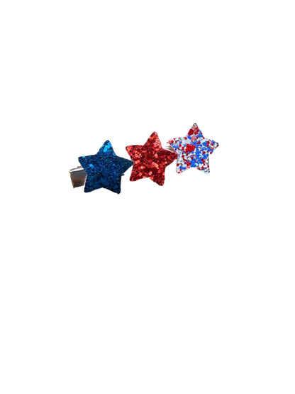 Patriotic Glitter Star Hair Clips for Girls | Red, White & Blue