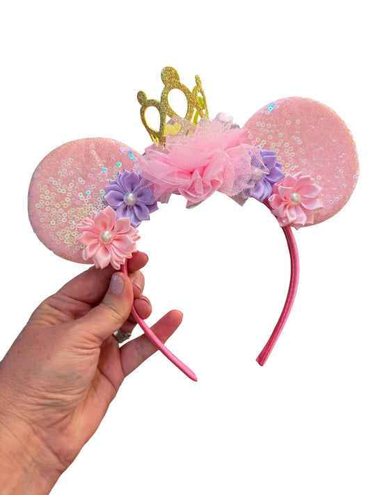 Pink and Purple Gold Crown Princess Mouse Ear Headbands