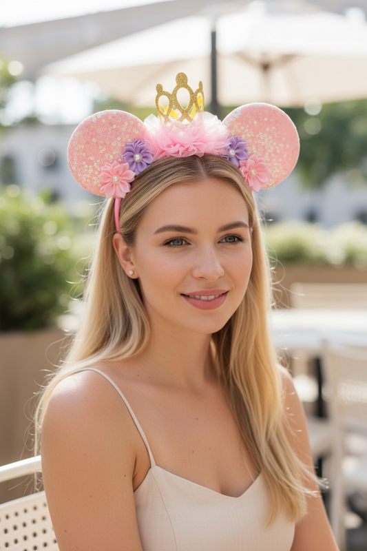 Pink and Purple Gold Crown Princess Mouse Ear Headbands