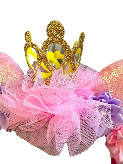 Pink and Purple Gold Crown Princess Mouse Ear Headbands