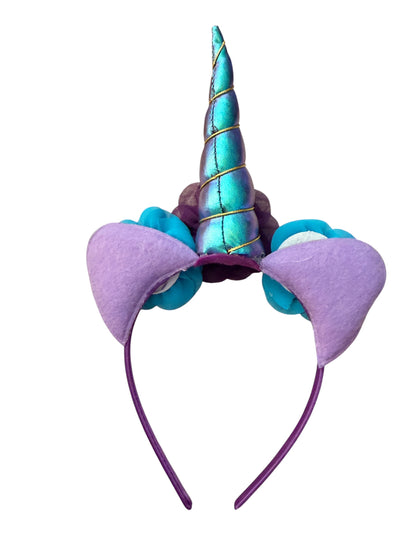 Girls' Purple Iridescent Unicorn Headband | Glitter Horn & Floral Hair Accessory