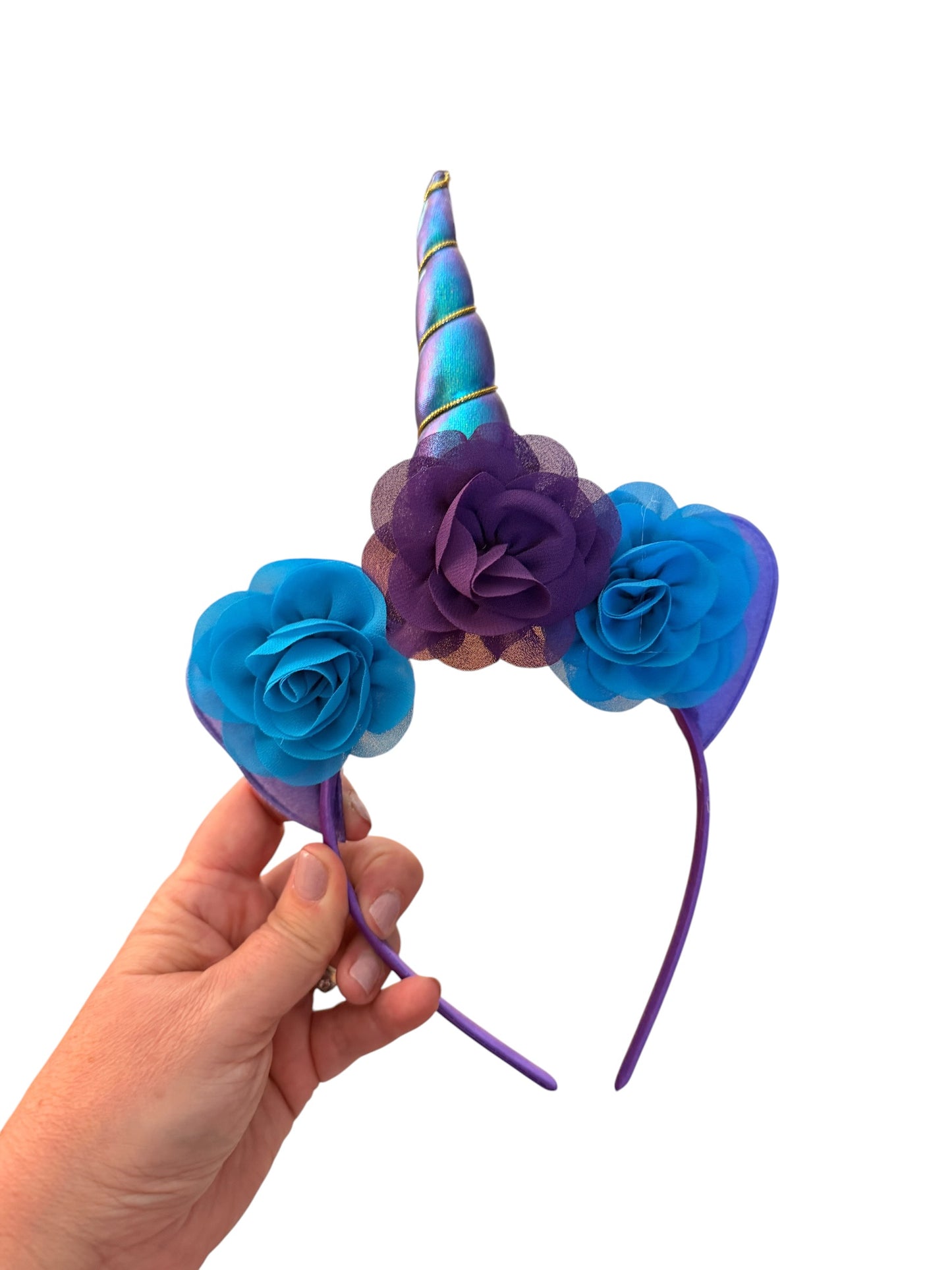 Girls' Purple Iridescent Unicorn Headband | Glitter Horn & Floral Hair Accessory
