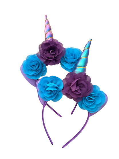 Girls' Purple Iridescent Unicorn Headband | Glitter Horn & Floral Hair Accessory