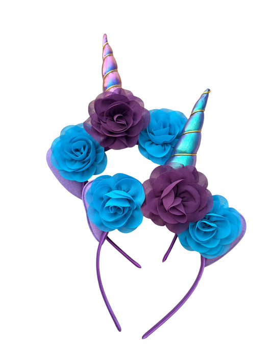 Girls' Purple Iridescent Unicorn Headband | Glitter Horn & Floral Hair Accessory