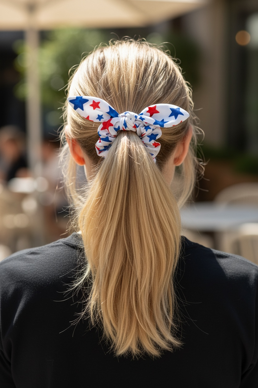 Red & Blue Stars Scrunchie – Patriotic 4th of July Scrunchie for Girls & Women