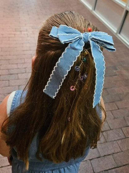 *Denim Long Tail Hair Bow