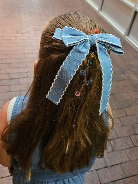 *Denim Long Tail Hair Bow