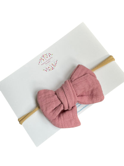 *Solid Muslin Hair Bows on Nylon Headband