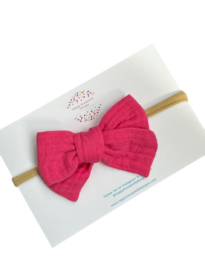 *Solid Muslin Hair Bows on Nylon Headband