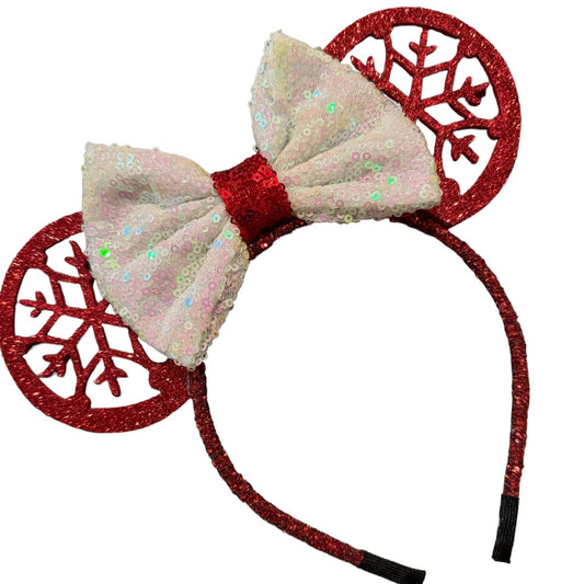 *Red Snowflake Mouse Ear Headband